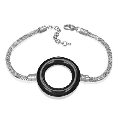 Bracelet Acier 316 L mailles Souples et Cercle Noir