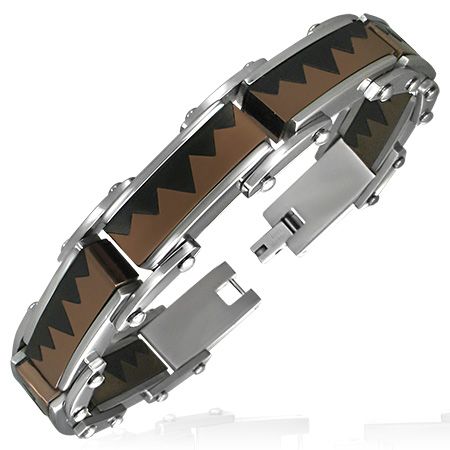 Bracelet Homme Acier 316 L Tricolore Zig Zag