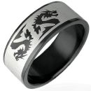 Bague Homme Acier 316 L  Dragon Chinois Bicolore
