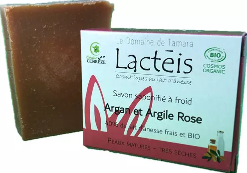 Savon Bio au Lait d'Anesse 40 % Argan et Argile Rose Lactéis