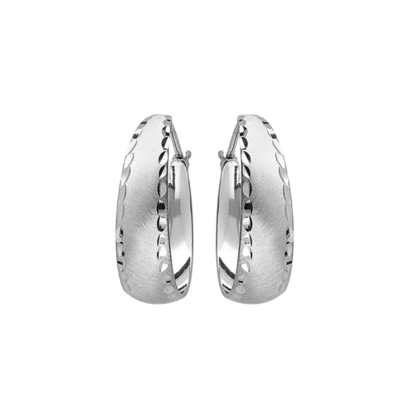 Boucles d'oreilles Argent 925 Créole Sablée Bords Diamantés 20 mm