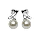 Boucles d'oreilles Argent 925 Croisée Perles d'imitation Crème