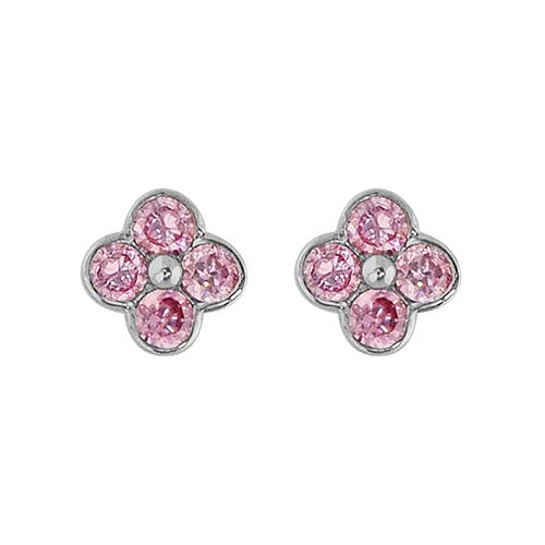 Boucles d'oreilles Argent 925 Fleur 4 Zirconium Sertis Rose