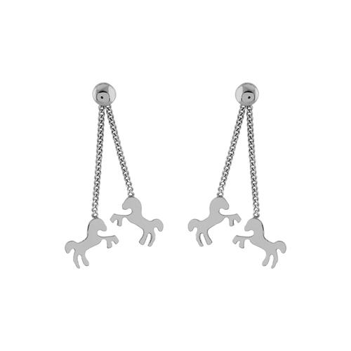 Boucles d'oreilles Argent 925 Double Chaines Chevaux