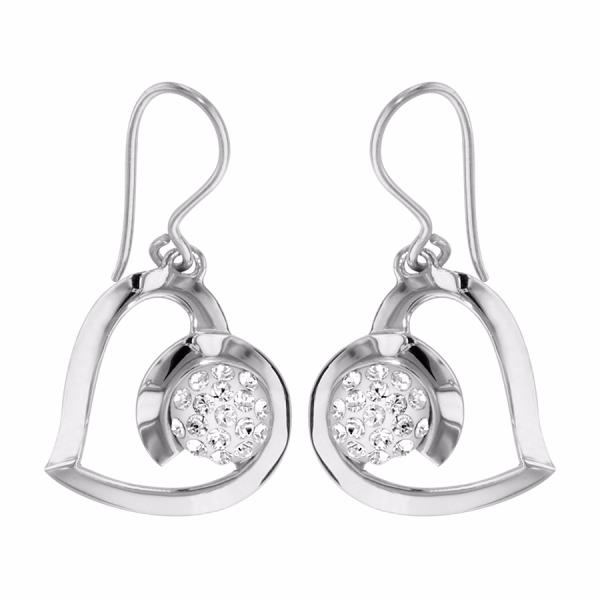 Boucles d'oreilles Argent 925 Coeur Boule Résine Strass Blanc