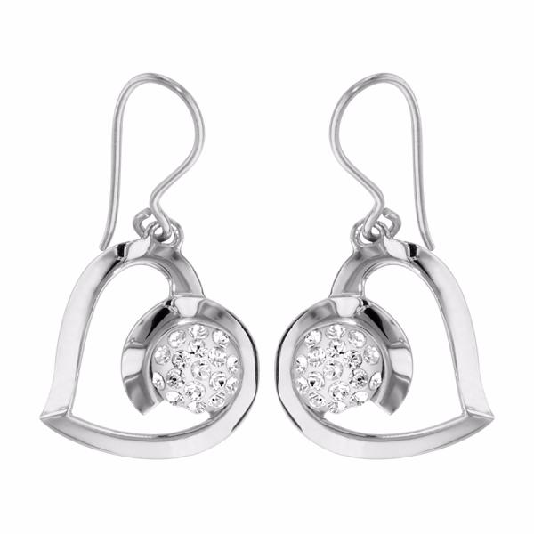 Boucles d'oreilles Argent 925 Coeur Boule Résine Strass Blanc