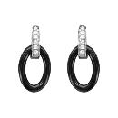 Boucles d'oreilles Argent 925 Ovale Céramique Noire Barette Zirconium 