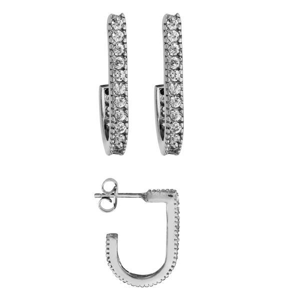 Boucles d'oreilles Argent 925 Demi Créoles avec Zirconium Sertis