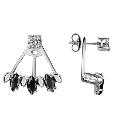 Boucles d'oreilles Argent 925 Double avec 2 Eléments Triangle 3 Navettes Zirconium Noires