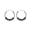 Boucles d'oreilles Argent 925 Créole Patinées Double Motif Tribal 12 mm