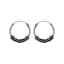 Boucles d'oreilles Argent 925 Créole Patinées Double Motif Tribal 12 mm