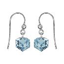 Boucles d'oreilles Argent 925 Crochet Cube Cristal Bleu Ciel