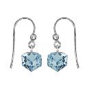 Boucles d'oreilles Argent 925 Crochet Cube Cristal Bleu Ciel