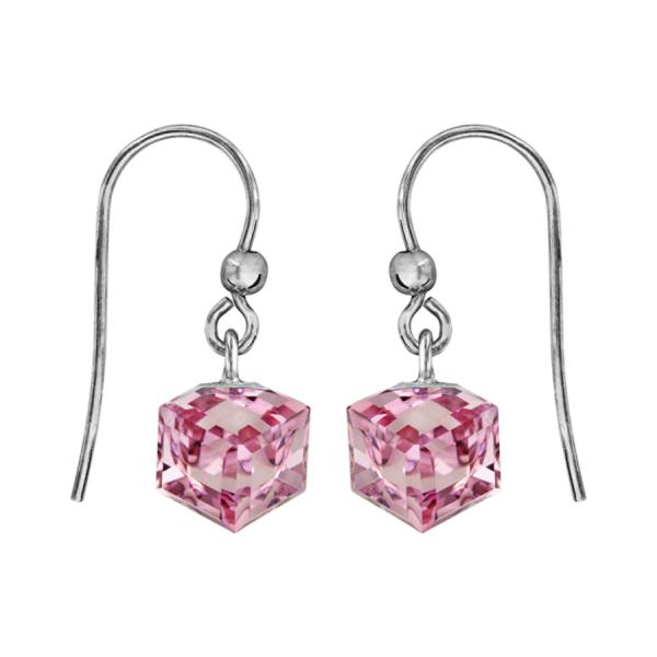 Boucles d'oreilles Argent 925 Crochet Cube Cristal Rose