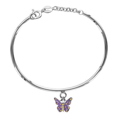 Bracelet Argent 925 Enfant Semi-Rigide Charms Papillon Violet