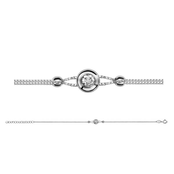 Bracelet Argent 925 Double Chaîne Petit Rond avec Zirconium Serti