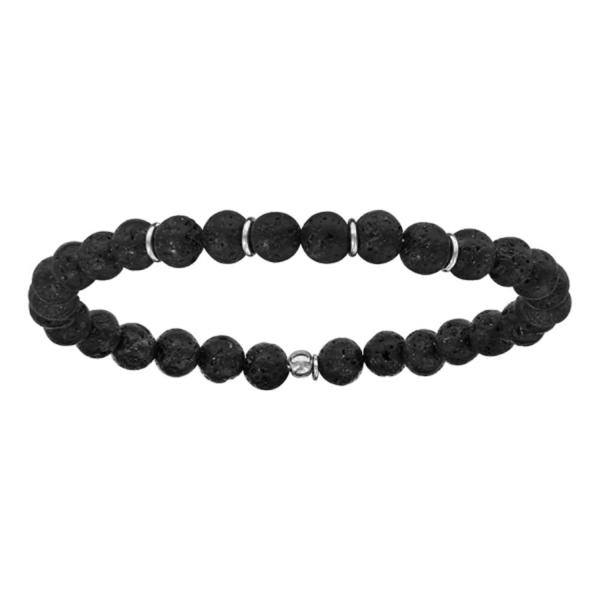 Bracelet Argent 925 Elastique Pierre de Lave Noire