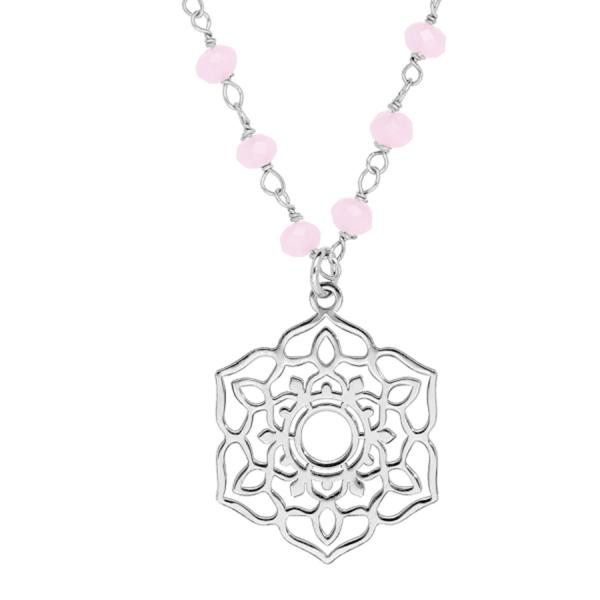 Collier Argent 925 Fleur Ajourée avec Pierres Rose 