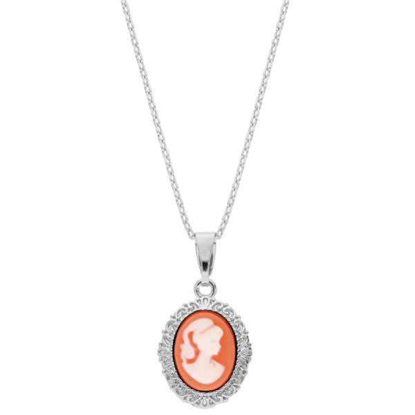 Collier Argent 925 Pendentif Camé Rose 