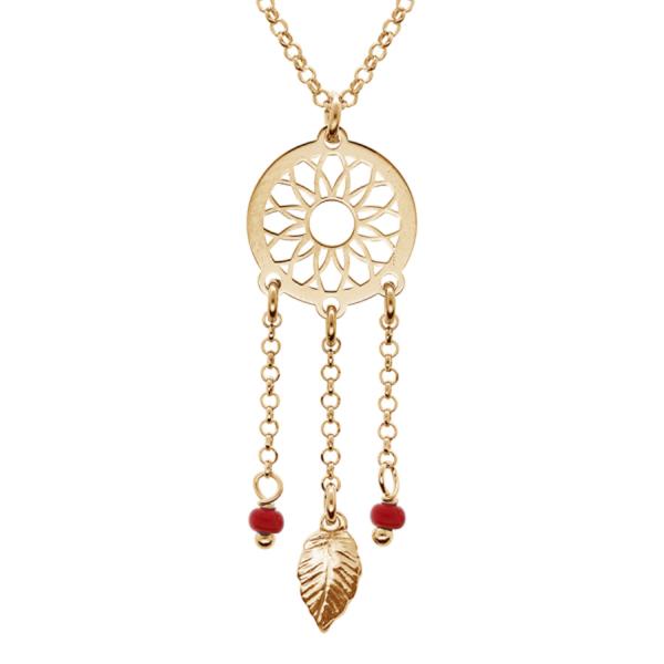 Collier Argent 925 Dorure Jaune Attrape Reve Boule Rouge