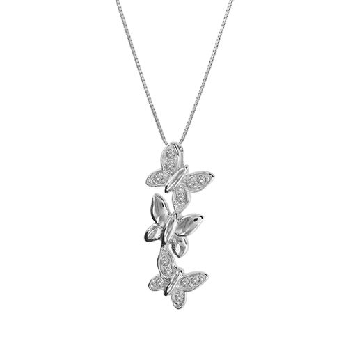 Collier Argent 925 Triple Papillons Zirconium Sertis