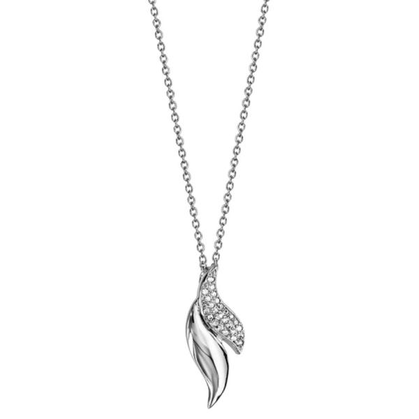 Collier Argent 925 Pendentif Feuille avec Zirconium