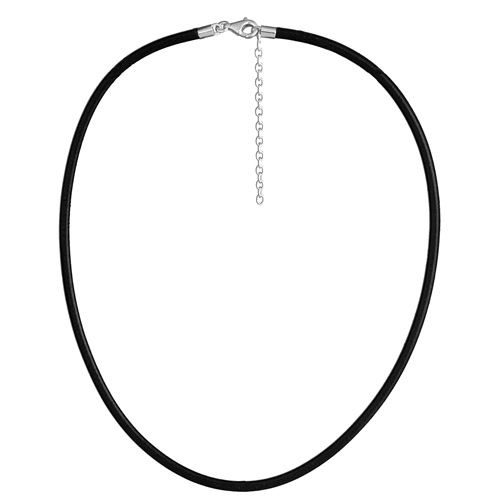 Collier Cordon Cuir Noir + Fermoir Argent 925 3 mm 