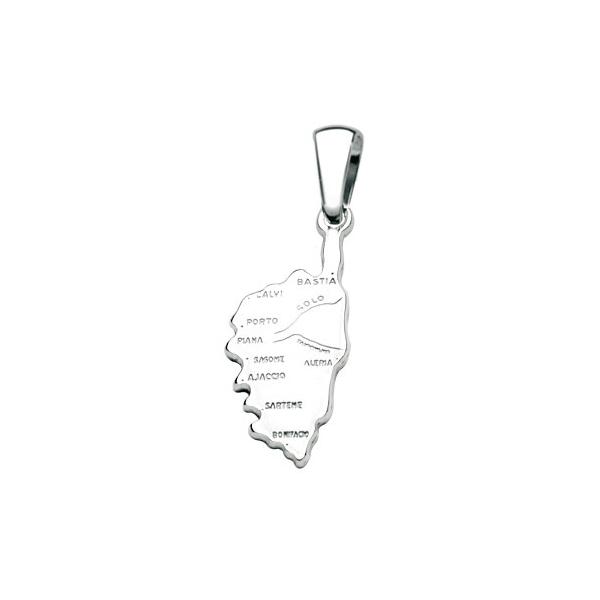 Pendentif Argent 925 Petite Carte Corse avec Villes