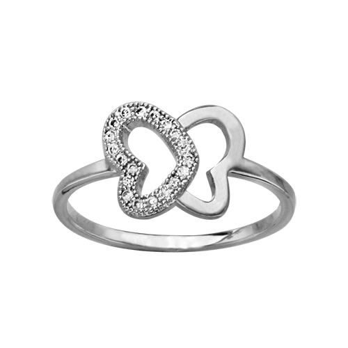 Bague Argent 925 Papillon Aile Lisse + Aile Zirconium Sertis