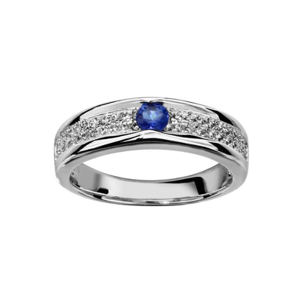 Bague Argent 925 Verre Saphir avec Zirconium Sertis