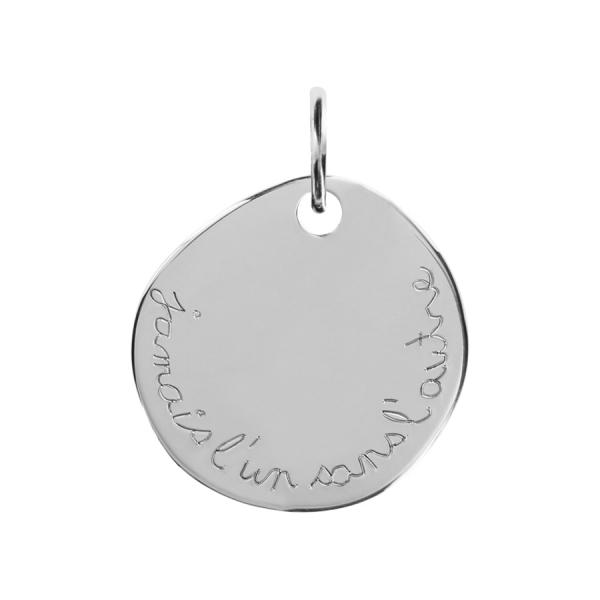 Pendentif Argent 925 Galet Gravé "Jamais l'un sans l'autre "