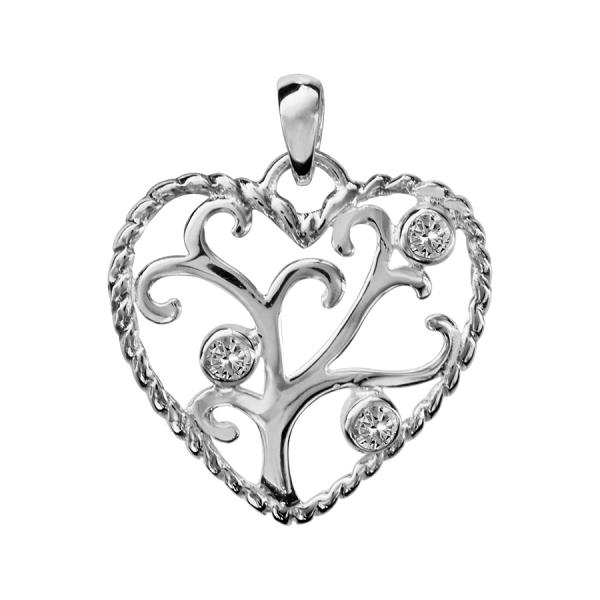 Pendentif Argent 925 Coeur Torsadé 3 Zirconium Sertis