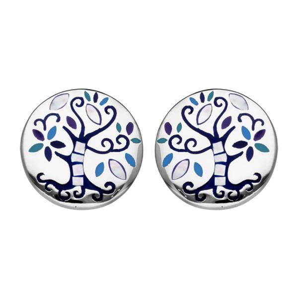 Boucles d'oreilles Acier 316 L Arbre de Vie Bleu et Nacre 