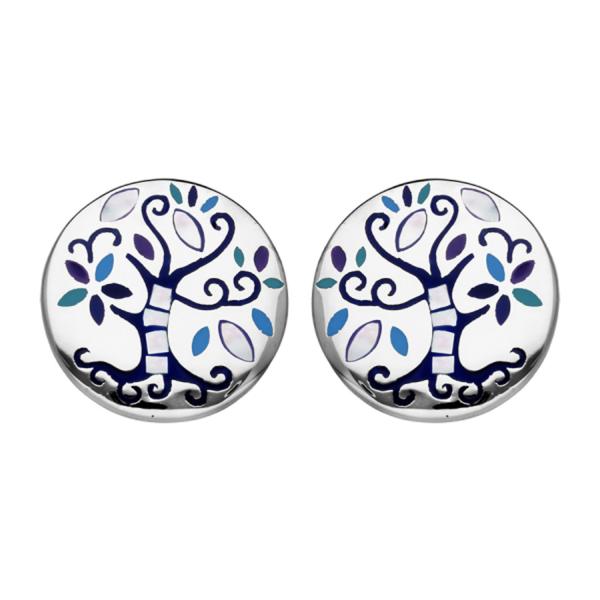 Boucles d'oreilles Acier 316 L Arbre de Vie Bleu et Nacre 