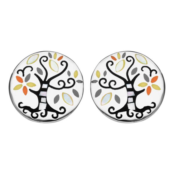 Boucles d'oreilles Acier 316 L Arbre de Vie Jaune et Nacre 