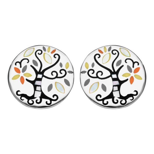 Boucles d'oreilles Acier 316 L Arbre de Vie Jaune et Nacre 