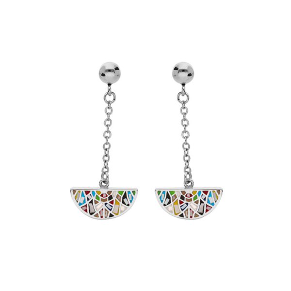 Boucles d'oreilles Pendante Acier 316 L Demi Sphère Résine Multicolore avec Nacre