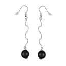 Boucles d'oreilles Acier 316 L Torsade et Perle Agate Noire