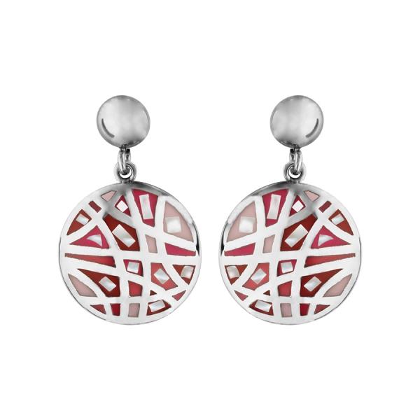 Boucles d'oreilles Acier 316 L Rond Bombé avec Nacre Motif Dégradé Rose