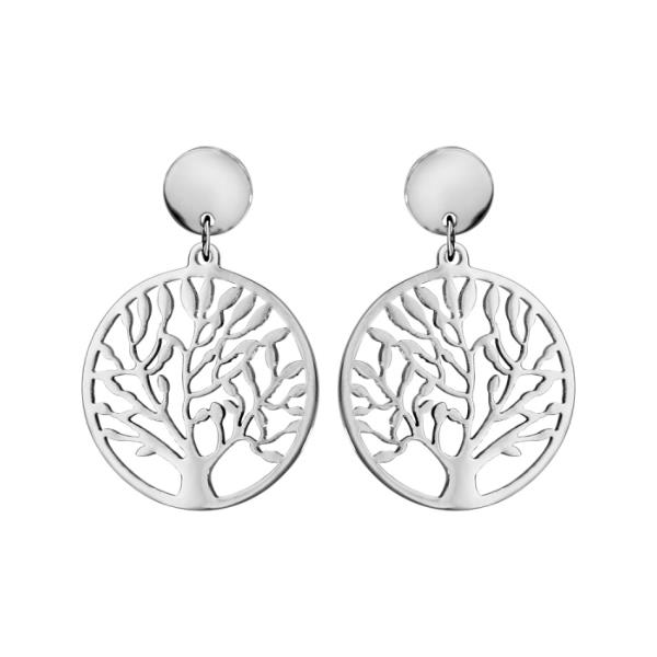 Boucles d'oreilles Acier 316 L Pendante Ronde Arbre de Vie