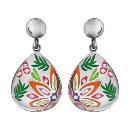 Boucles d'oreilles Acier 316 L avec Nacre Forme Ovale Colibri Orange