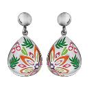 Boucles d'oreilles Acier 316 L avec Nacre Forme Ovale Colibri Orange