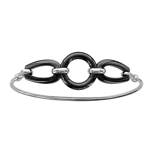 Bracelet Acier 316 L Rigide Motifs Céramique Noire Diam. 62 mm