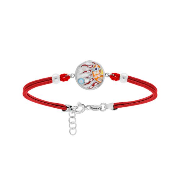 Bracelet Acier 316 L Pastille Ronde Soleil avec Nacre Cordon Rouge 16+3 cm