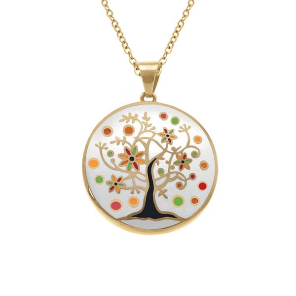 Collier Acier 316 L Doré Arbre de Vie Résine Multicolore