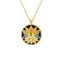 Collier Acier 316L Doré Jaune Pendentif 16 mm Fleur de Lotus Résine Multicouleur Fond Noir