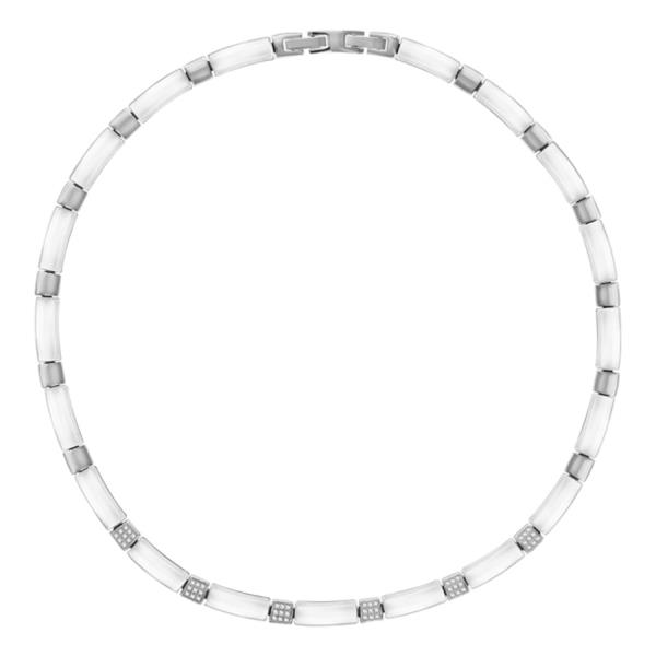 Collier Acier 316 L Céramique Blanche et Zirconium Double Fermoir