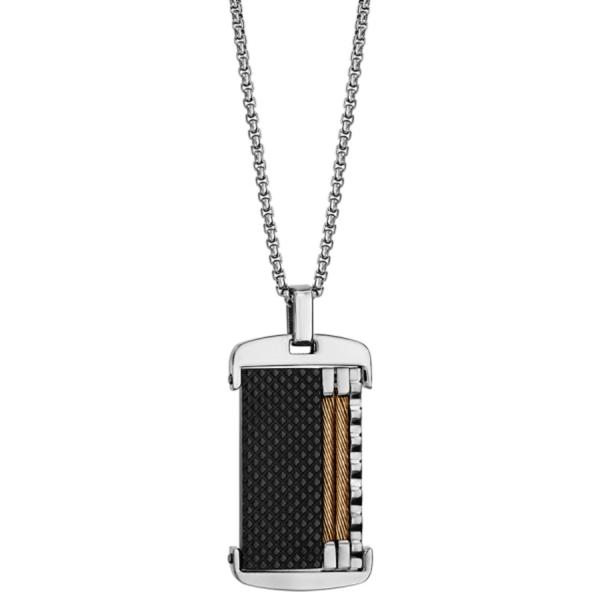 Collier Acier 316 L Pendentif Noir avec Cables Jaune