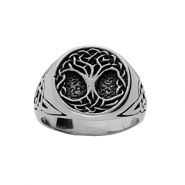 Bague Acier 316 L Patinée Ronde Arbre de Vie