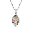 Collier Acier 316 L Pendentif Feuille Résine Multicolore avec Nacre